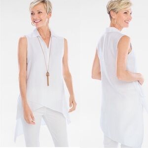 Chico’s White Non-Iron Linen Sleeveless Asymmetrical Tunic